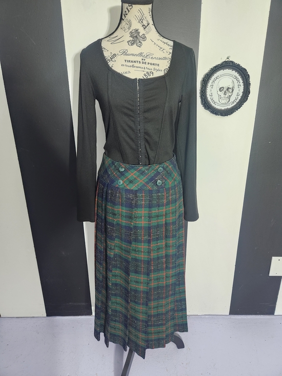 Eaton Dresses & Skirts - 70's Green Plaid Maxi Skirt with Buttoned Waist